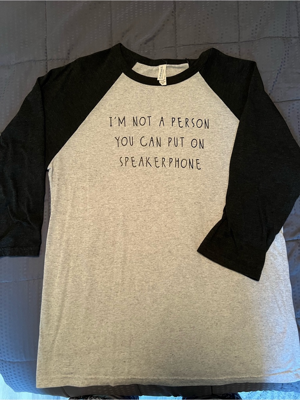 Bella Canvas Black & Gray Raglan Tee with Speakerphone Text
